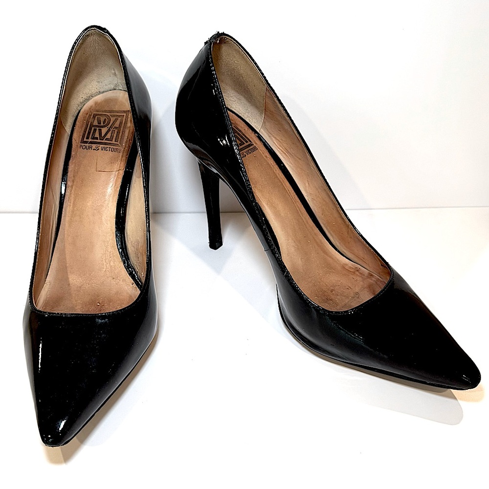 Pour La Victoire Black Patent Leather Stiletto Pump, Size 9